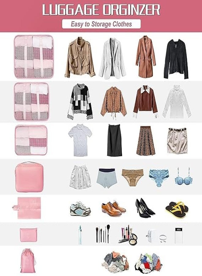 BKQPTL Travel organizer 7 in 1 Travel Packing Cosmetics Luggage Packing Organizers Set Makeup Bags,Laundry Cosmetics Organizer Packing Cubes with Shoe Bag for travel (Pink, nylon) - Image 5